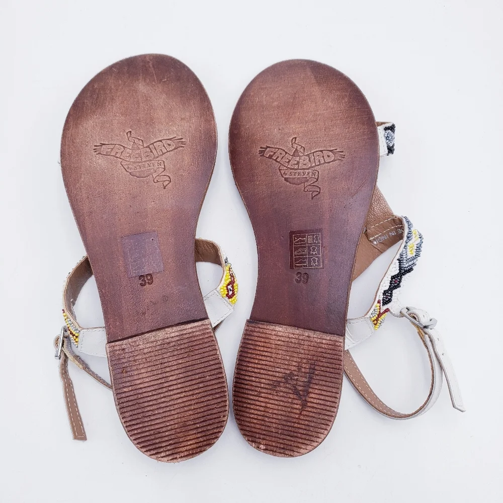 Freebird By Steven Juno Flat‎ Sandal Beaded TStrap Slingback Womens Size 39 8.5